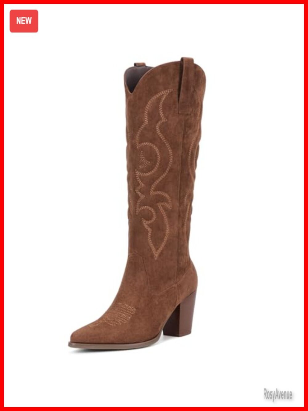 Western Knee High Cowboy Boots Faux Suede Pointed Toe Block Heel